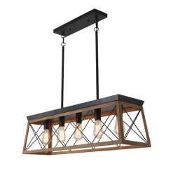 Modern Farmhouse 5-light Kitchen Island Faux Wood Linear Chandelier Pendant