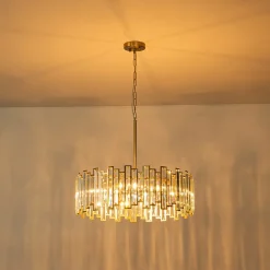 Modern Glam Brass 6-Light Crystal Drum Cage Chandelier