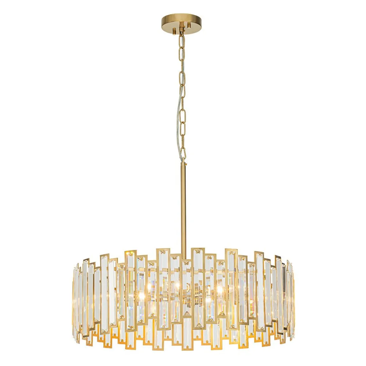 Modern Glam Brass 6-Light Crystal Drum Cage Chandelier