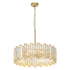 Modern Glam Brass 6-Light Crystal Drum Cage Chandelier