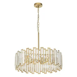Modern Glam Brass 6-Light Crystal Drum Cage Chandelier