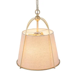 Modern Ivory Linen Conical Drum Cage Pendant Light
