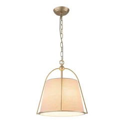Modern Ivory Linen Conical Drum Cage Pendant Light