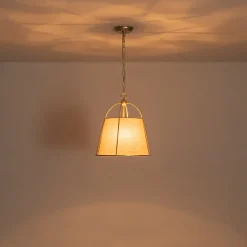 Modern Ivory Linen Conical Drum Cage Pendant Light