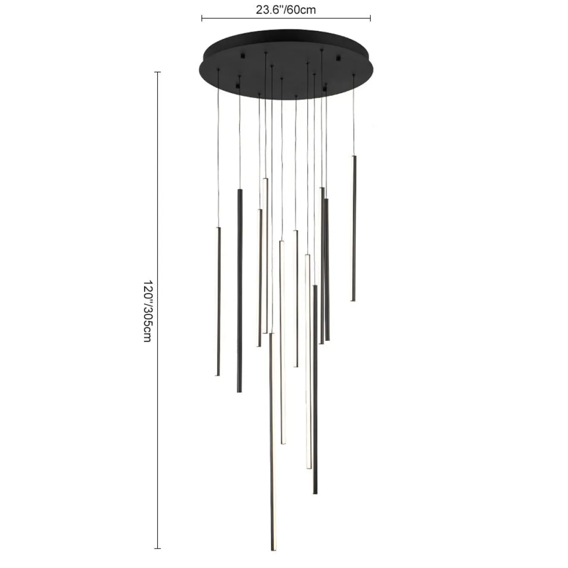 Modern 12-Light Black Cluster Tube LED Pendant Light