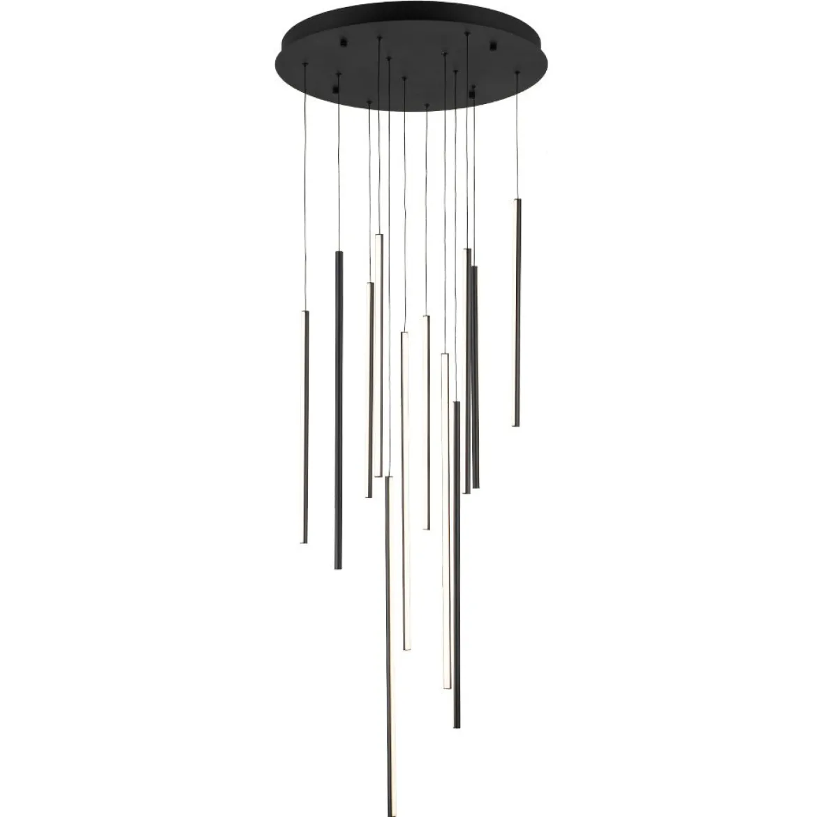 Modern 12-Light Black Cluster Tube LED Pendant Light