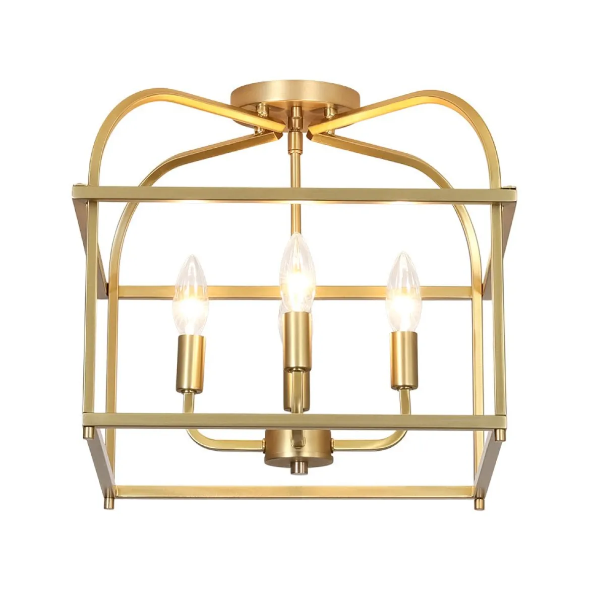 Modern 4-Light Candle Style Square Cage Semi Flush Mount