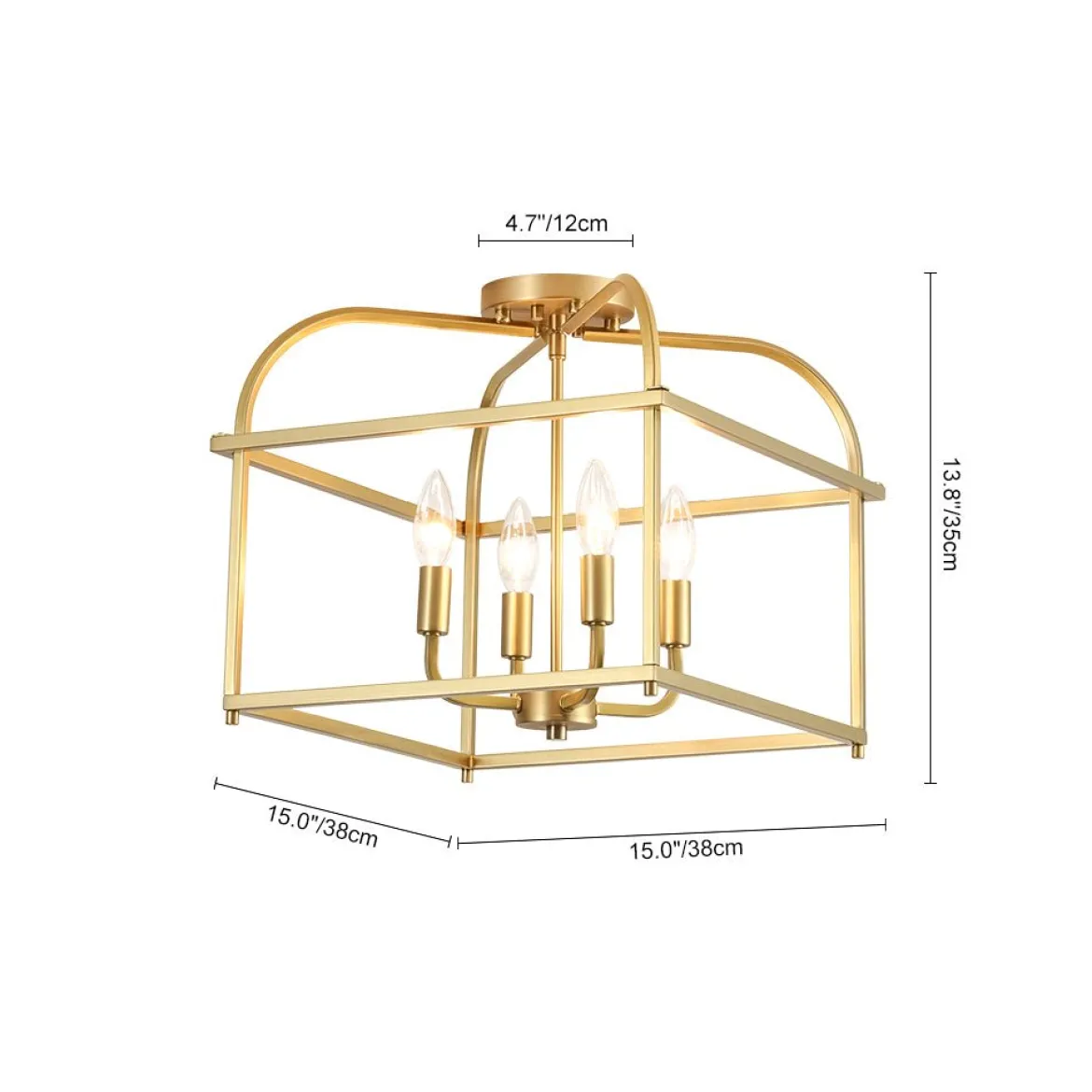 Modern 4-Light Candle Style Square Cage Semi Flush Mount