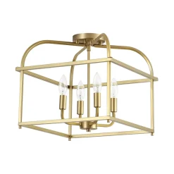 Modern 4-Light Candle Style Square Cage Semi Flush Mount