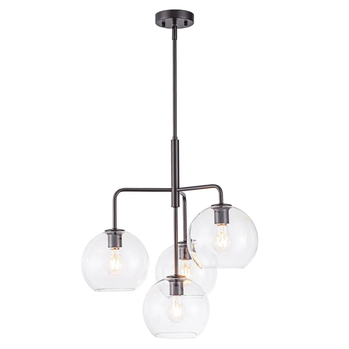 Modern 4-Light Clear Glass Bubble Hanging Sputnik Chandelier
