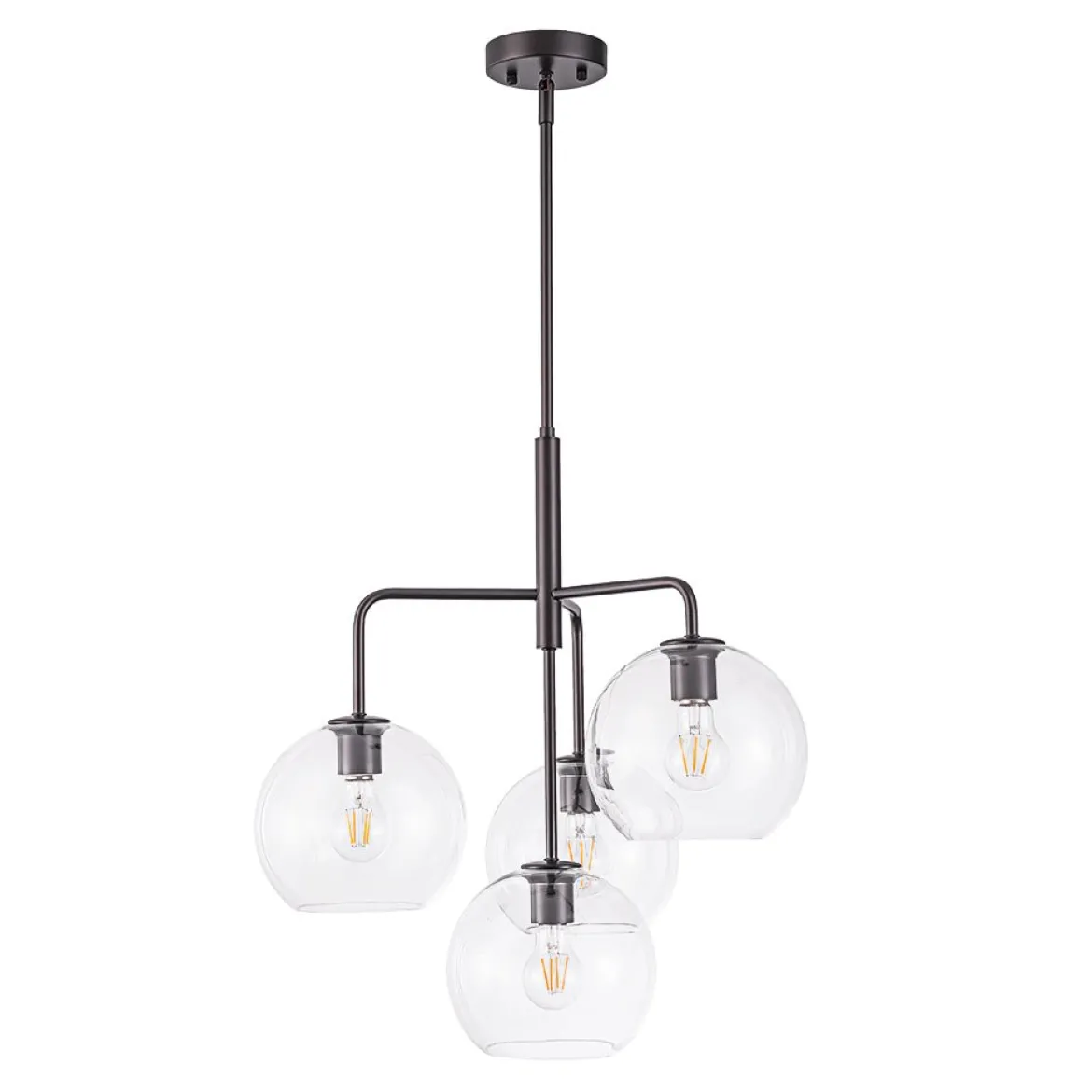 Modern 4-Light Clear Glass Bubble Hanging Sputnik Chandelier