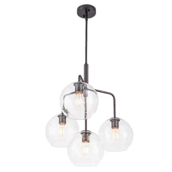 Modern 4-Light Clear Glass Bubble Hanging Sputnik Chandelier