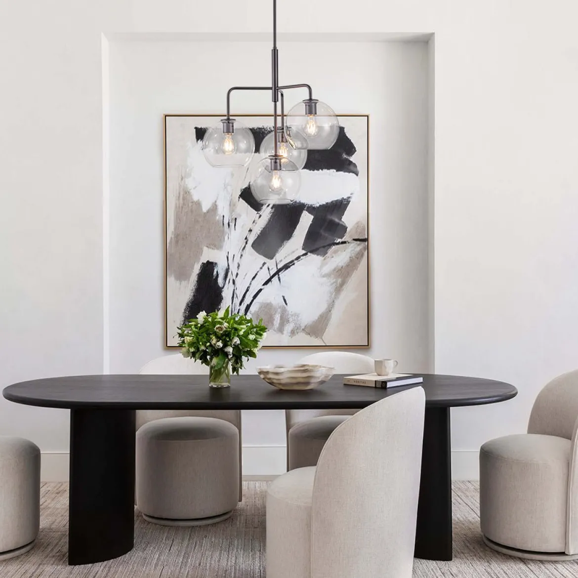 Modern 4-Light Clear Glass Bubble Hanging Sputnik Chandelier