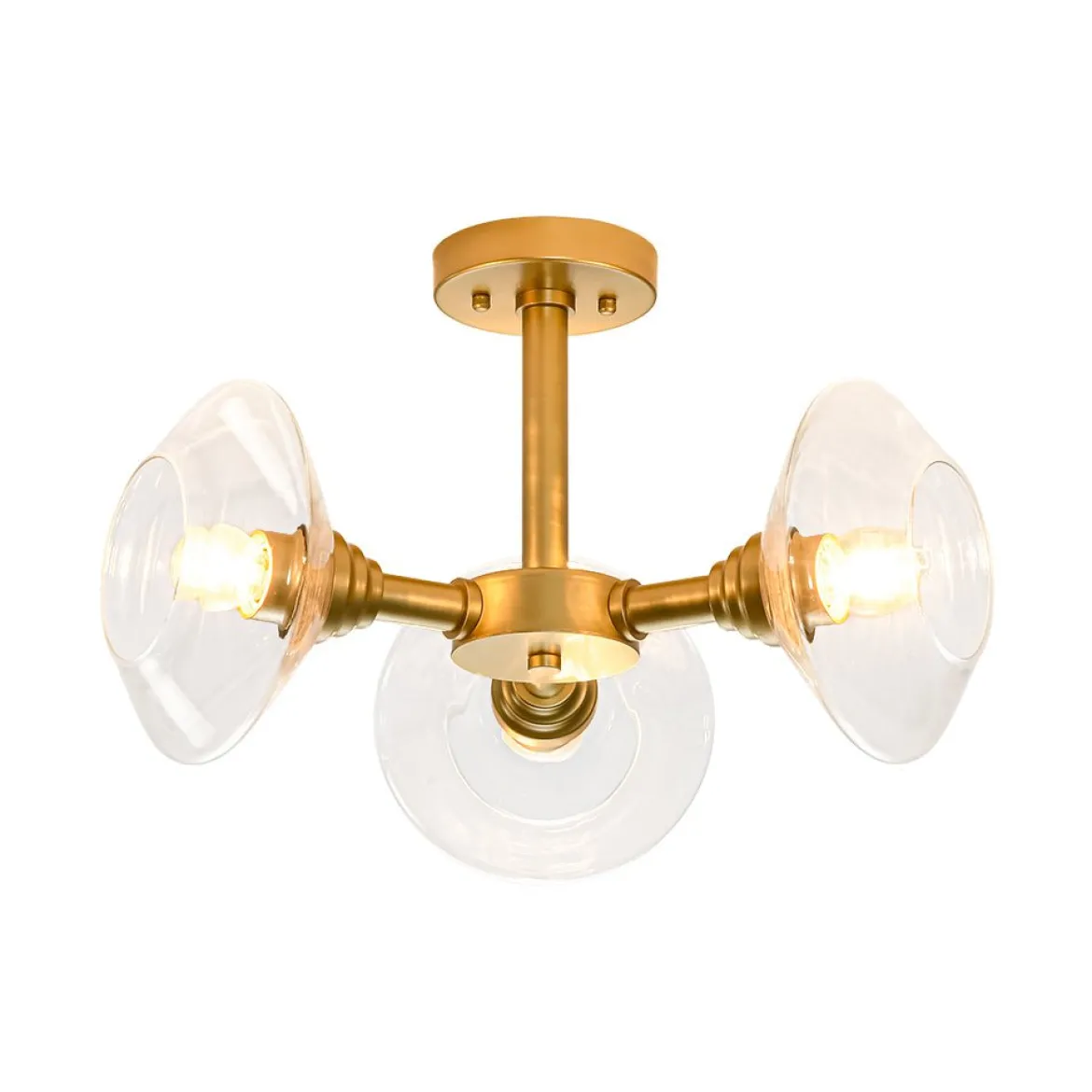Modern 3-Light Clear Glass Round Sputnik Semi Flush Mount