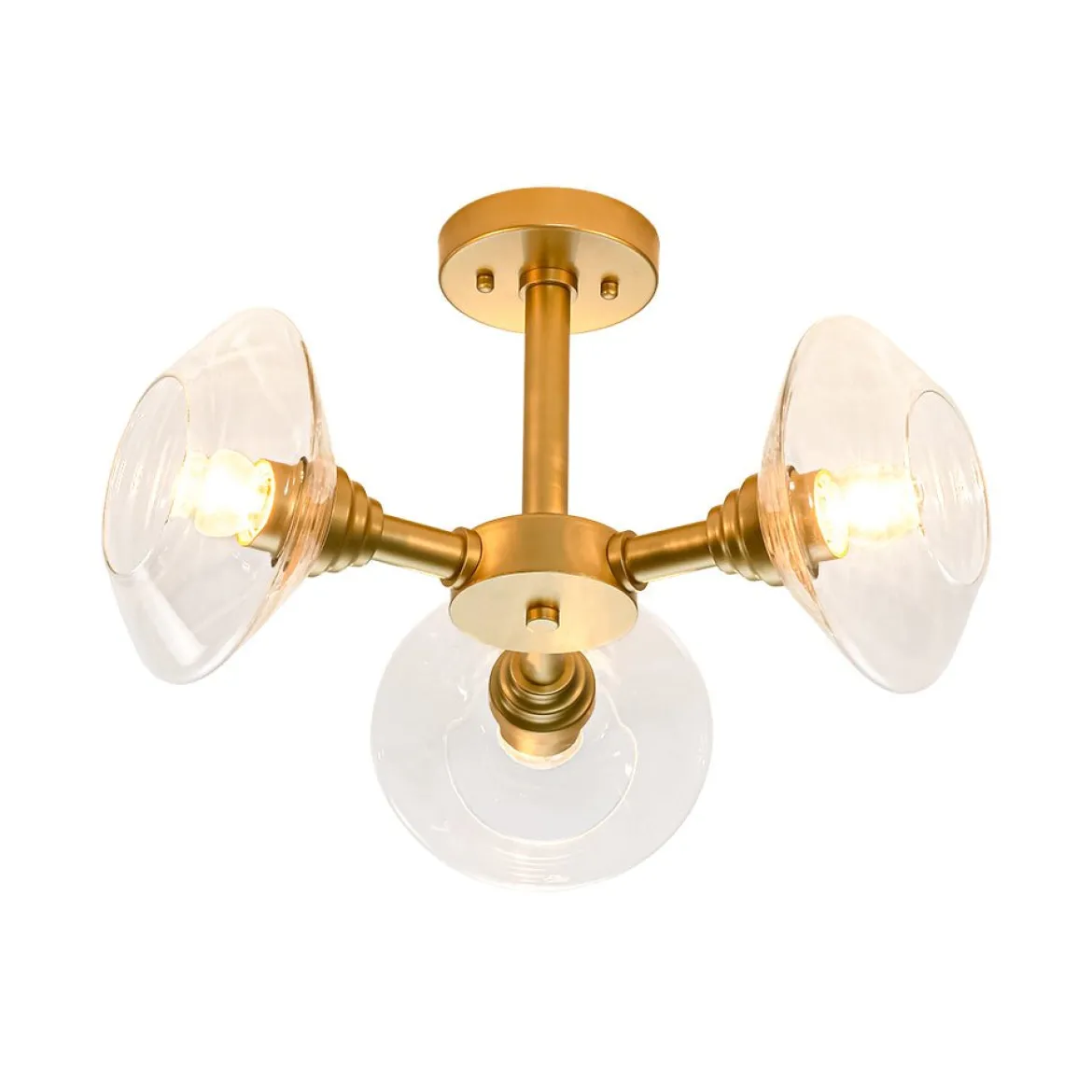 Modern 3-Light Clear Glass Round Sputnik Semi Flush Mount