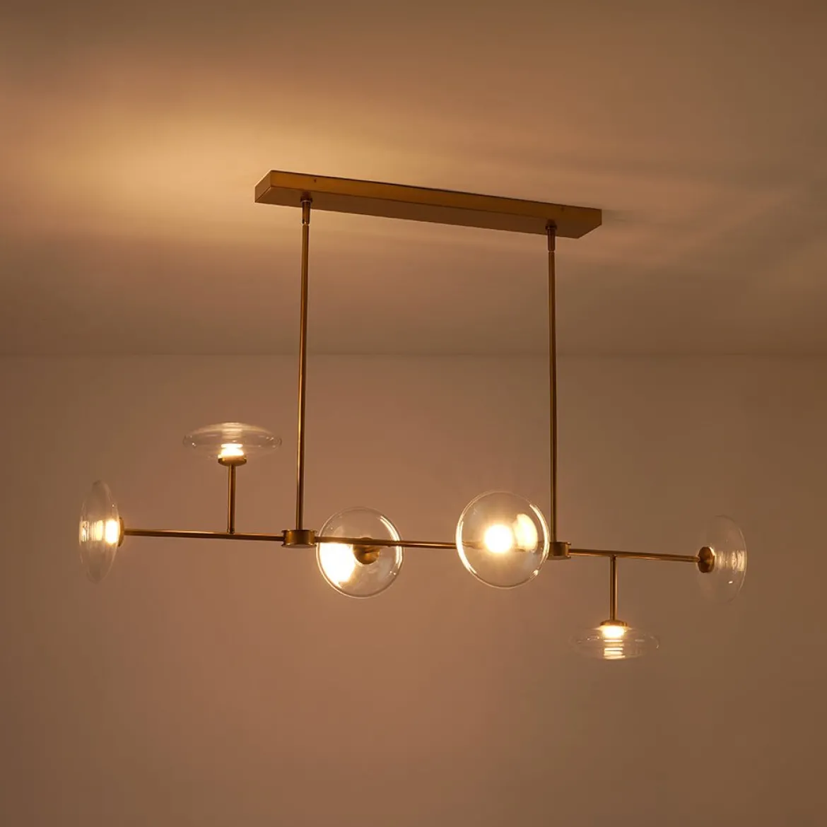 Modern 6-light Clear Glass Dimmable LED Linear Island Chandelier