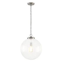 Modern 1-Light Clear Ribbed Glass Globe Pendant