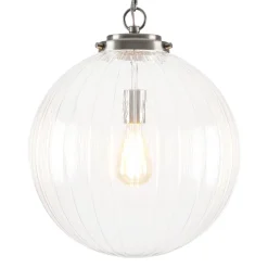 Modern 1-Light Clear Ribbed Glass Globe Pendant