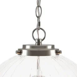 Modern 1-Light Clear Ribbed Glass Globe Pendant