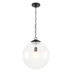 Modern 1-Light Clear Ribbed Glass Globe Pendant
