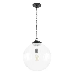 Modern 1-Light Clear Ribbed Glass Globe Pendant