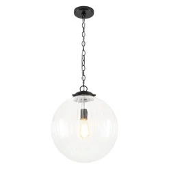 Modern 1-Light Clear Ribbed Glass Globe Pendant