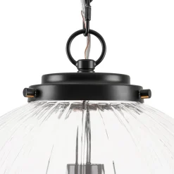 Modern 1-Light Clear Ribbed Glass Globe Pendant