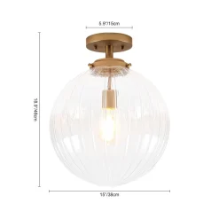 Modern 1-Light Clear Ribbed Glass Globe Semi Flush Mount