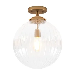 Modern 1-Light Clear Ribbed Glass Globe Semi Flush Mount