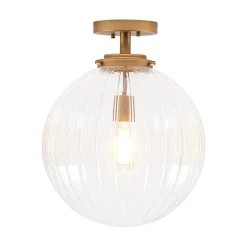 Modern 1-Light Clear Ribbed Glass Globe Semi Flush Mount