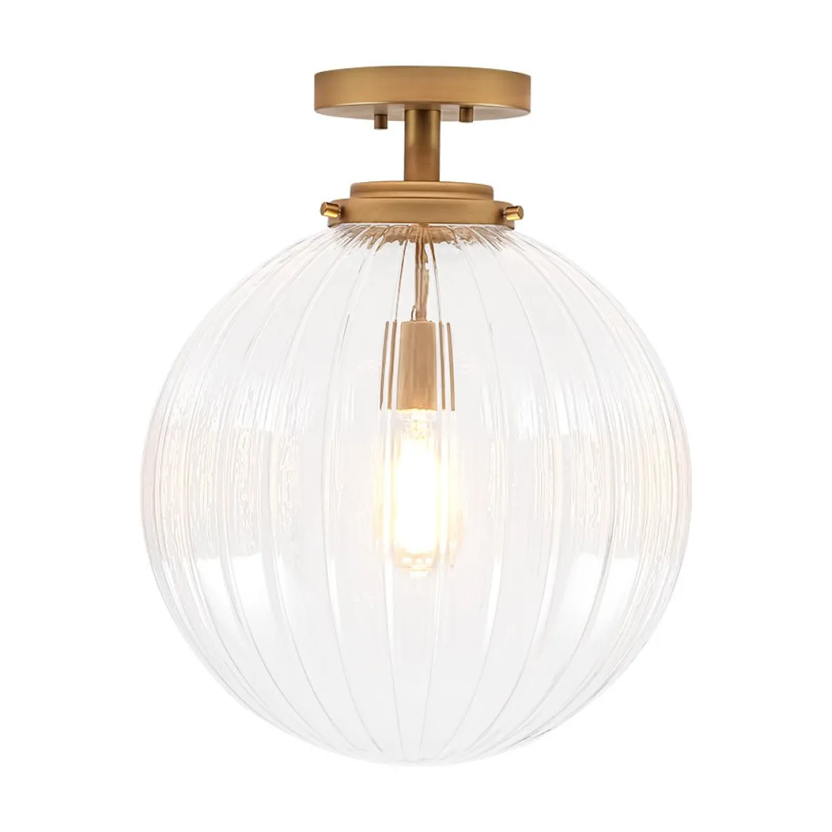 Modern 1-Light Clear Ribbed Glass Globe Semi Flush Mount