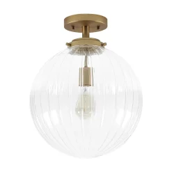 Modern 1-Light Clear Ribbed Glass Globe Semi Flush Mount