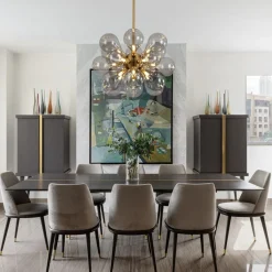 Modern 18-Light Cluster Gray Glass Bubble Chandelier