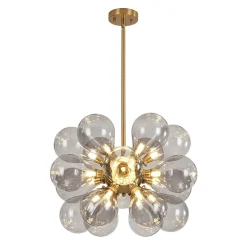 Modern 18-Light Cluster Gray Glass Bubble Chandelier