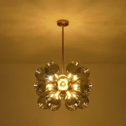 Modern 18-Light Cluster Gray Glass Bubble Chandelier