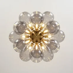 Modern 18-Light Cluster Gray Glass Bubble Chandelier