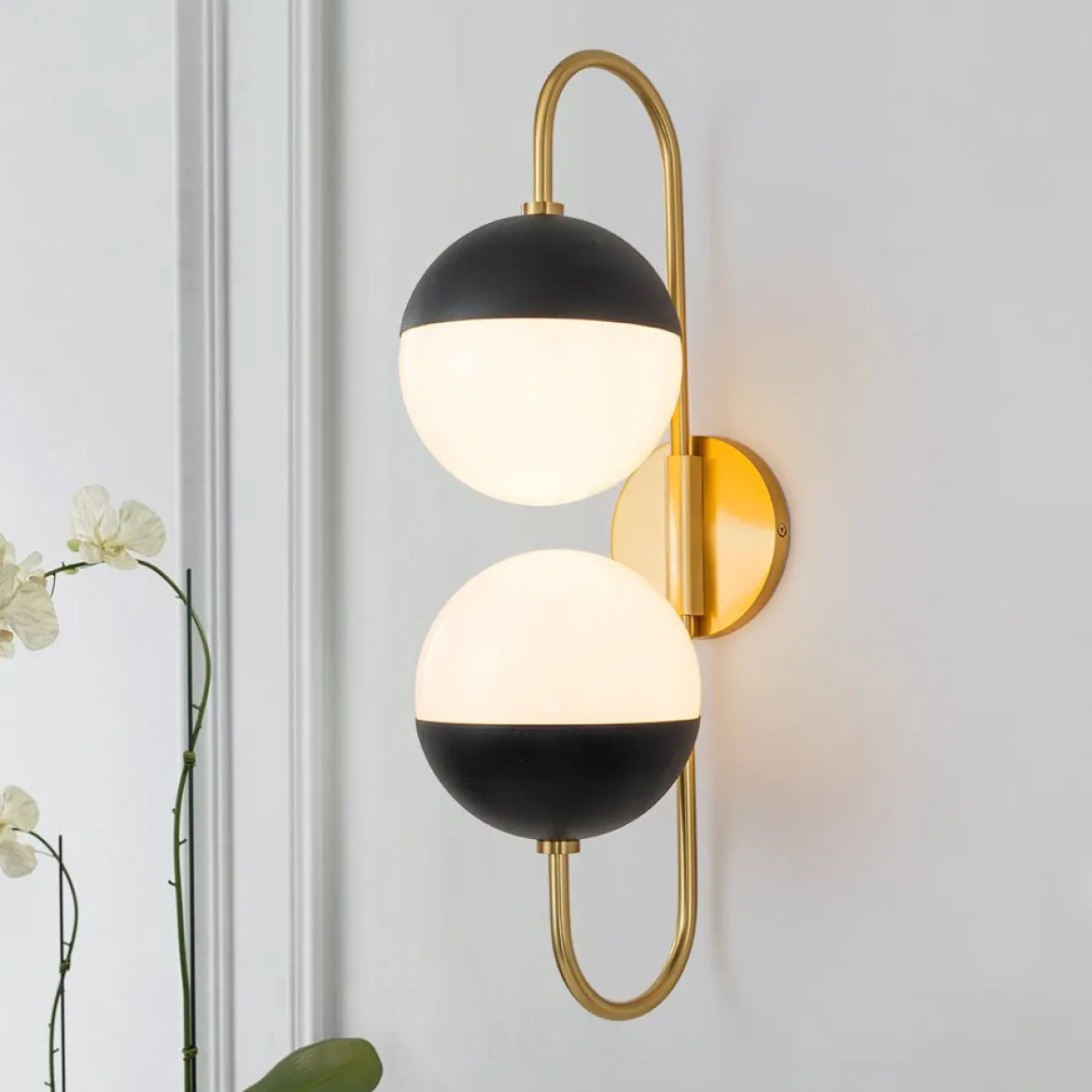 Modern 2-Light Double Goose Arm Globe Wall Sconce