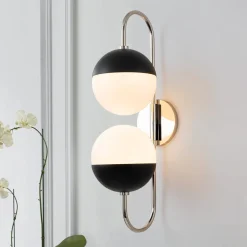 Modern 2-Light Double Goose Arm Globe Wall Sconce