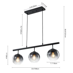 Modern 3-Light Gradual Smoked Glass Globe Island Chandelier