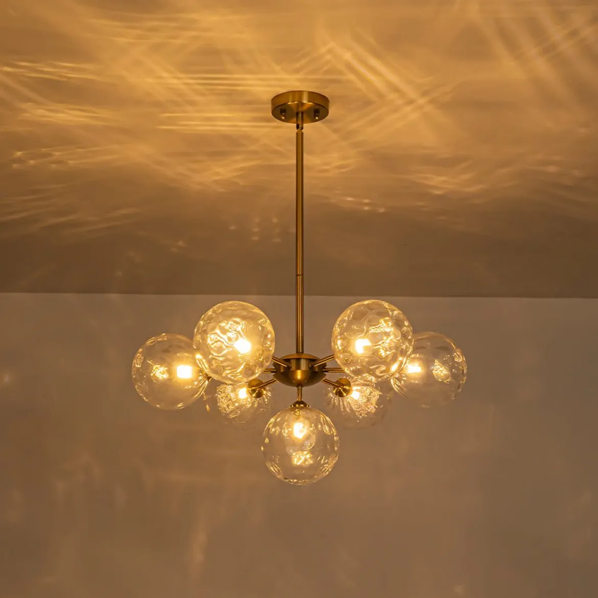 Modern 7-light Hammered Glass Globe Tier Sputnik Chandelier
