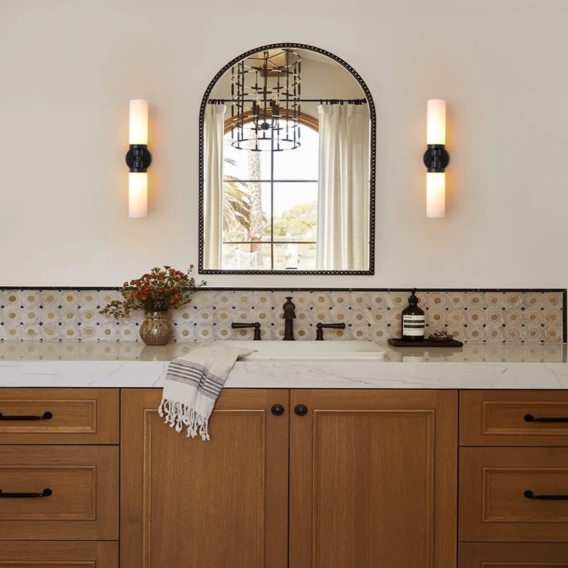 Modern 2-Light Opal Glass Cylinder Vanity Wall Lamp