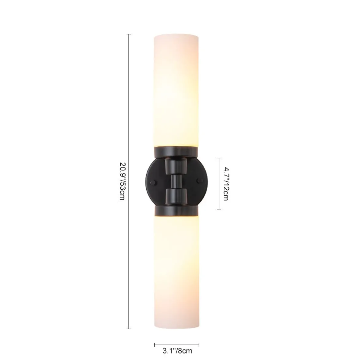Modern 2-Light Opal Glass Cylinder Vanity Wall Lamp