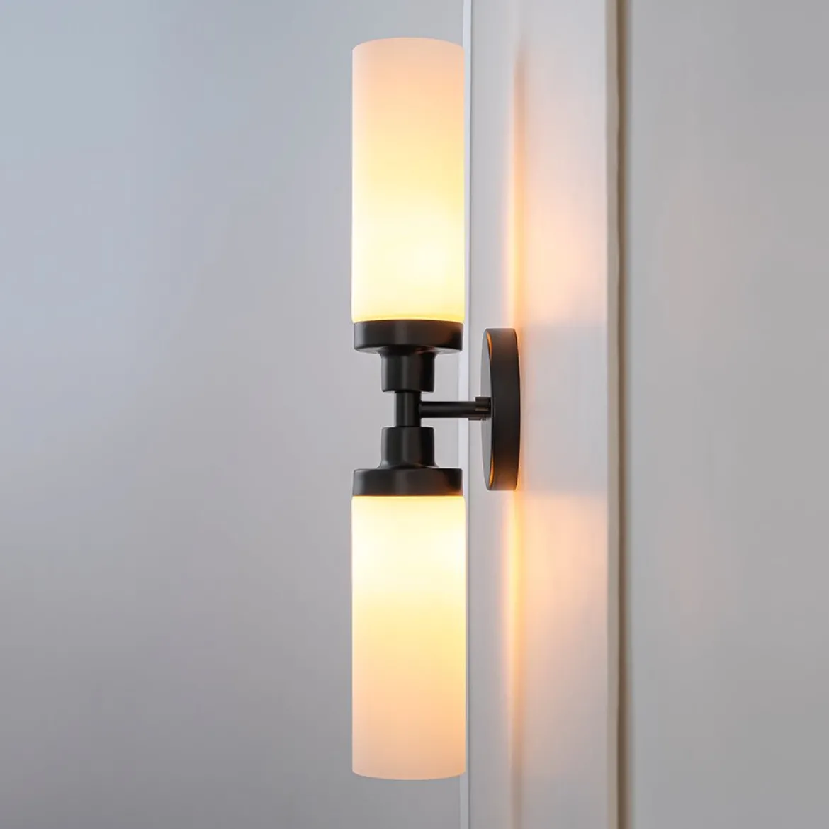 Modern 2-Light Opal Glass Cylinder Vanity Wall Lamp