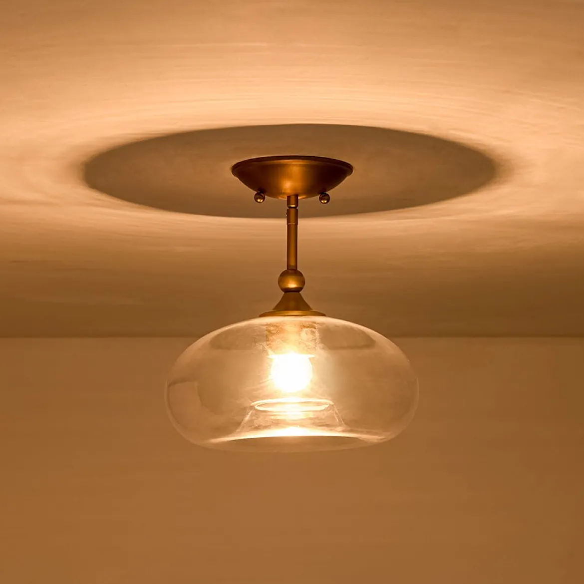 Modern 1-Light Round Donut Glass Semi Flush Mount