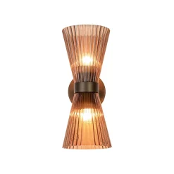 Modern 2-Light Up Down Pleated Glass Cone Wall Sconce