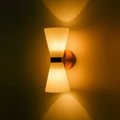 Modern 2-Light Up Down Pleated Glass Cone Wall Sconce