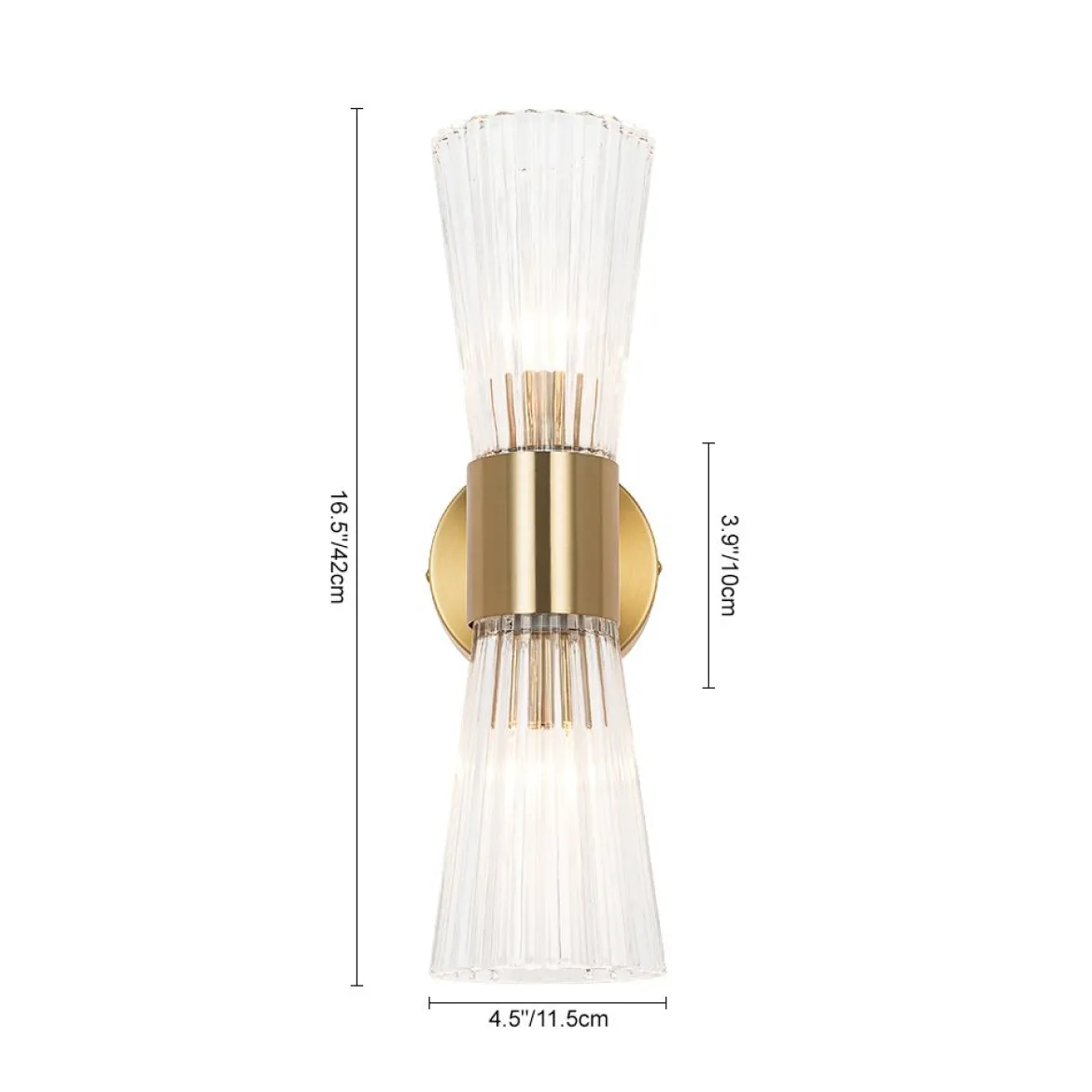 Modern 2-Light Up Down Ribbed Glass Hourglass Wall Lamp