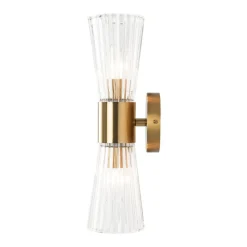 Modern 2-Light Up Down Ribbed Glass Hourglass Wall Lamp
