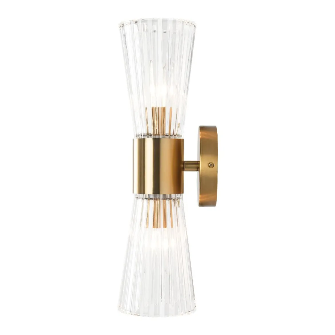 Modern 2-Light Up Down Ribbed Glass Hourglass Wall Lamp