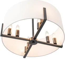 Modern 8-Light Wide Drum Fabric Cage Chandelier